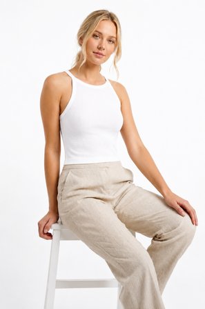 Beyaz Halter Yaka Fitilli Seamless Body