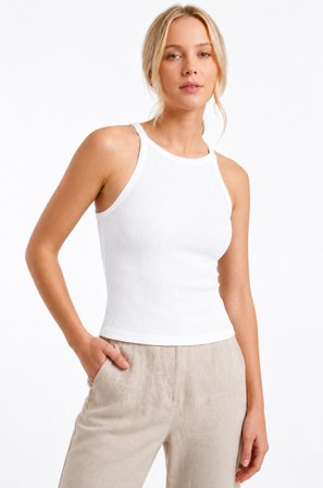 Beyaz Halter Yaka Fitilli Seamless Body