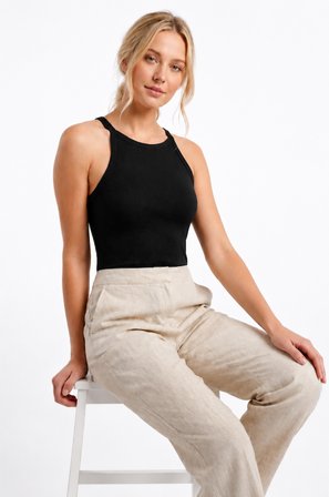 Siyah Halter Yaka Fitilli Seamless Body