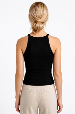 Siyah Halter Yaka Fitilli Seamless Body