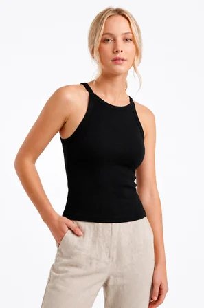 Siyah Halter Yaka Fitilli Seamless Body