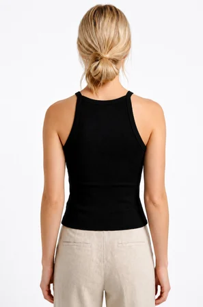 Siyah Halter Yaka Fitilli Seamless Body