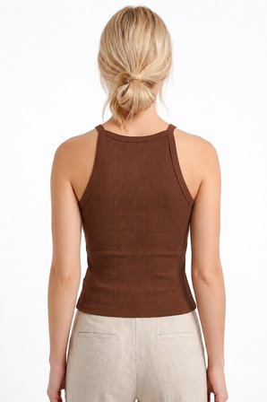 Kahverengi Halter Yaka Fitilli Seamless Body