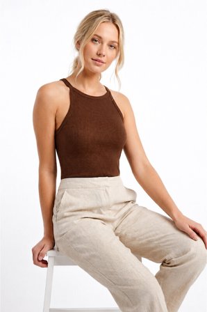 Kahverengi Halter Yaka Fitilli Seamless Body
