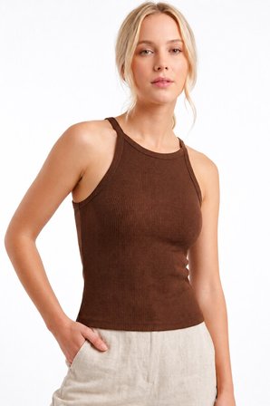 Kahverengi Halter Yaka Fitilli Seamless Body