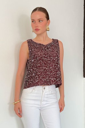 Bordo Bluz Payetli Işıltılı Stil İle