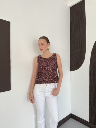 Bordo Bluz Payetli Işıltılı Stil İle