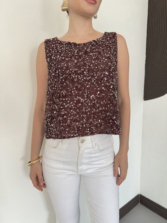 Bordo Bluz Payetli Işıltılı Stil İle