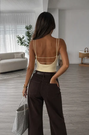 Bej Dar Kalıp Gündelik Seksi Crop Bluz