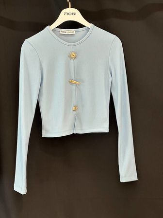 Mavi Dar Kalıp Crop Bluz Uzun Düz Kollu