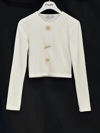 Beyaz Zarif Resmi Gündelik Crop Bluz