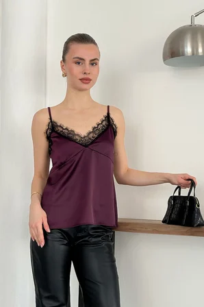 Bluz Bordo Dar Kalıp V Yaka Kolsuz Japone Kol
