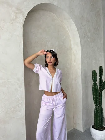 Güpür Detaylı Çizğili Bluz - Pembe