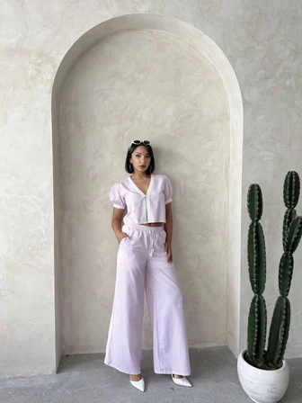 Güpür Detaylı Çizğili Bluz - Pembe