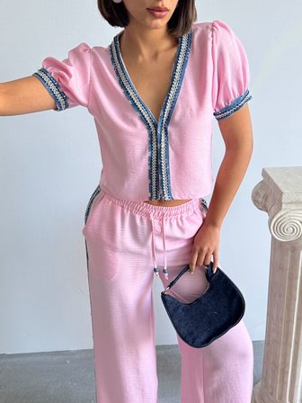 Kot Detaylı Ceket - Pembe