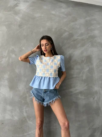 Mavi Mavi   Dantel Detaylı Bluz