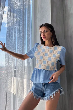 Mavi Mavi   Dantel Detaylı Bluz