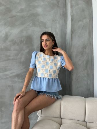 Mavi Mavi   Dantel Detaylı Bluz