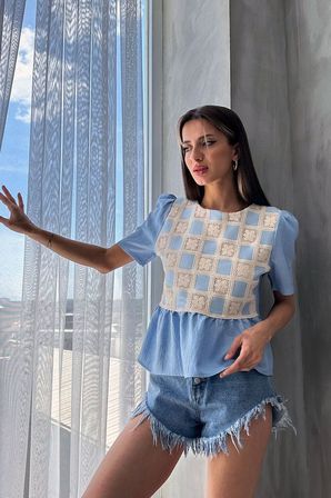 Mavi Mavi   Dantel Detaylı Bluz