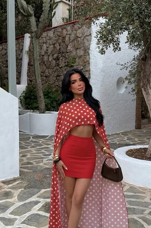 Kırmızı Yüksek Bel Bodycon Mini Etek