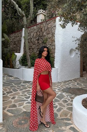 Kırmızı Yüksek Bel Bodycon Mini Etek