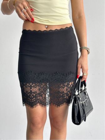Siyah Seksi Zarif Bodycon Mini Etek Orta Bel