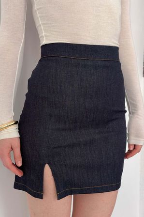 Mavi Bodycon Mini Etek Yüksek Bel