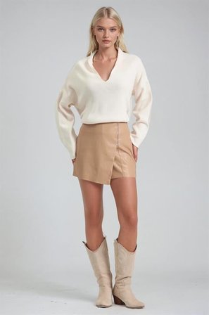 Bej Asimetrik Mini Etek