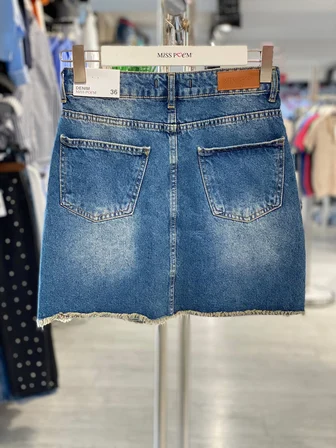 Mavi A Kesim Mini Etek Düğmeli Kapanış