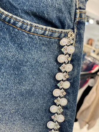 Mavi A Kesim Mini Etek Düğmeli Kapanış