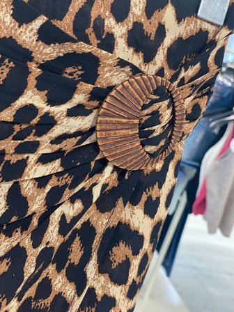 Kahverengi Leopar Desenli Midi Wrap Etek Yüksek Bel