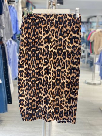 Kahverengi Leopar Desenli Midi Wrap Etek Yüksek Bel