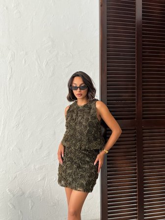 Yeşil Seksi Zarif Işıltılı Bodycon Mini Etek