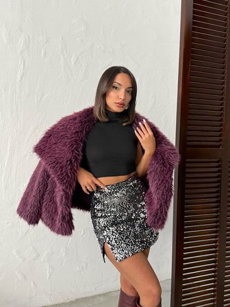 Siyah Payetli Yüksek Bel Mini Bodycon Etek