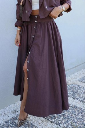 Düğmeli Yeşil Flared Maxi Etek