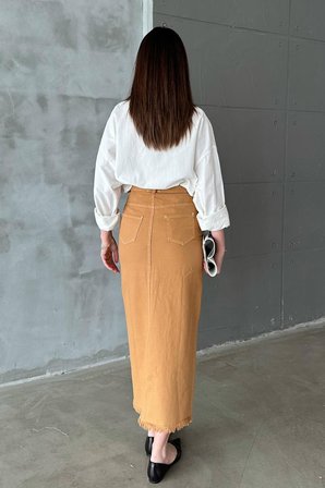 Gabardin Boyamalı Püsküllü Etek - Camel