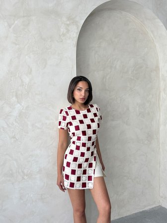 Dantel Detaylı Şort - Taş Bordo