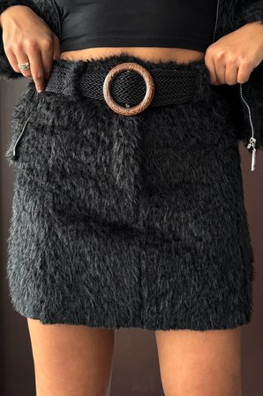 Siyah Seksi Işıltılı Zarif Bodycon Mini Etek