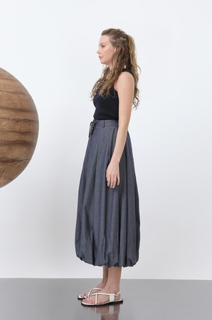 Denim Balon Etek - Koyu Lacivert