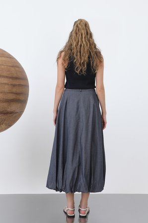 Denim Balon Etek - Koyu Lacivert