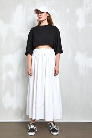 Beyaz Poplin Beli Lastikli Uzun Etek 27321