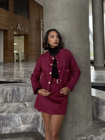 Bordo Kemerli Etek