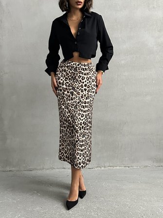 Leopar Desenli Etek