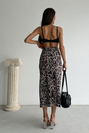 Leopar Baskılı Etek - Kahve