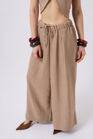 Düşük Bel Oversize Keten Pantolon - Vizon