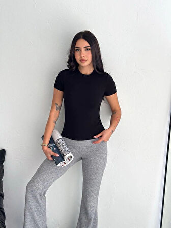 Modal kumaş bisiklet yaka siyah tshirt