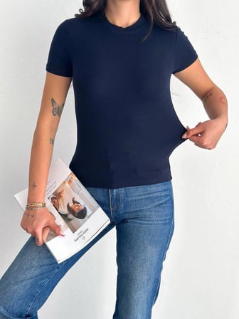 Modal kumaş bisiklet yaka lacivert tshirt