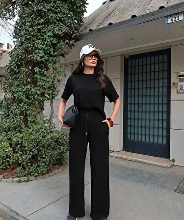 BYB Modal kumaş siyah kısa kol eşofman takımı