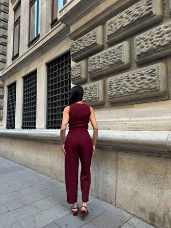 BYB Gold düğmeli bordo yelek pantolon takım