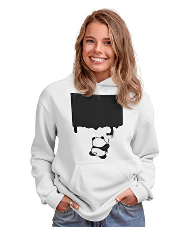 Boyacı panda ön baskılı  sweatshirt kadın